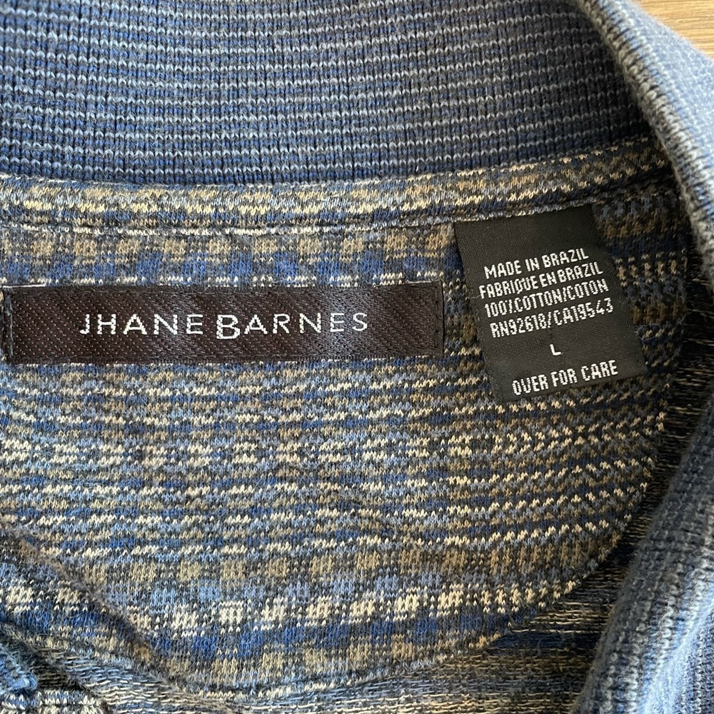 Jhane Barnes 100% Cotton Navy and Gray Striped Polo Shirt - Picture 9 of 11